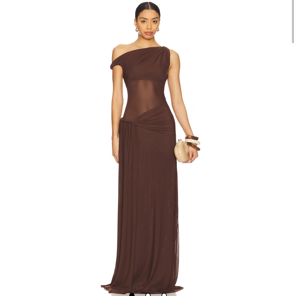 MISHA COLLECTION Espresso One-Shoulder Sisal Dress